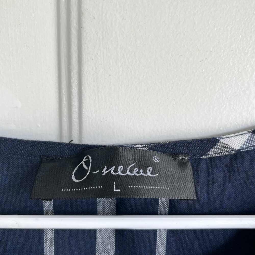 Navy Blue and White Plaid 100% Cotton Cottagecore Tank Midi Dress Size Large - Picture 3 of 8